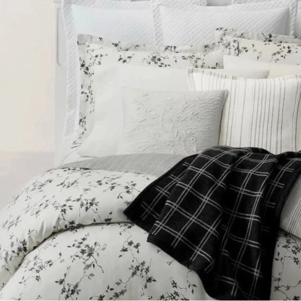 Ralph Lauren Home Munroe King Duvet Cover Charcoal Floral Print Cotton